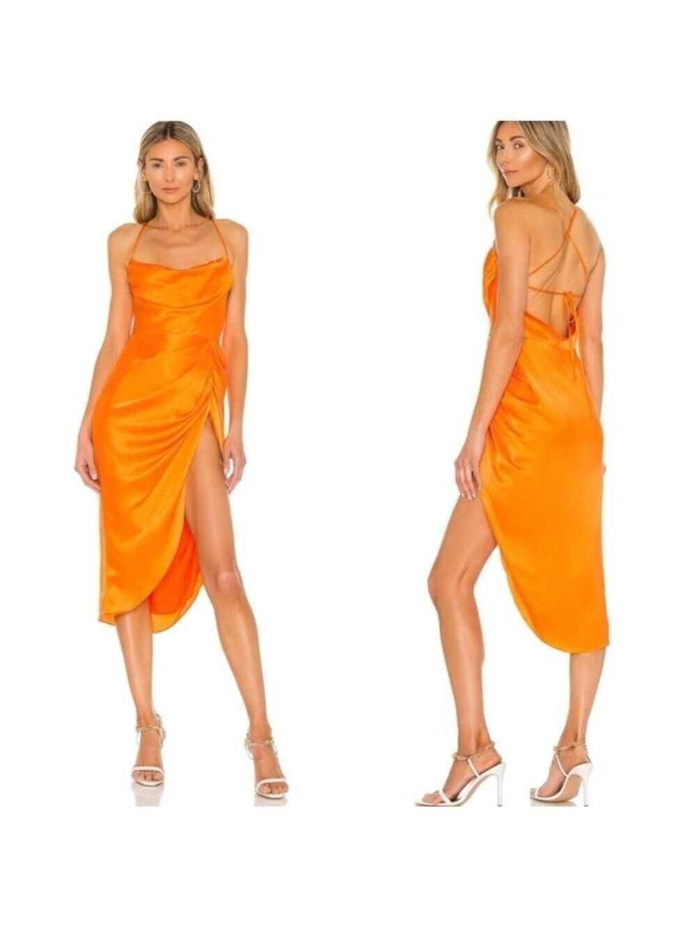 Amanda Uprichard X Revolve Jasalina Dress in Fire Orange 100% Silk